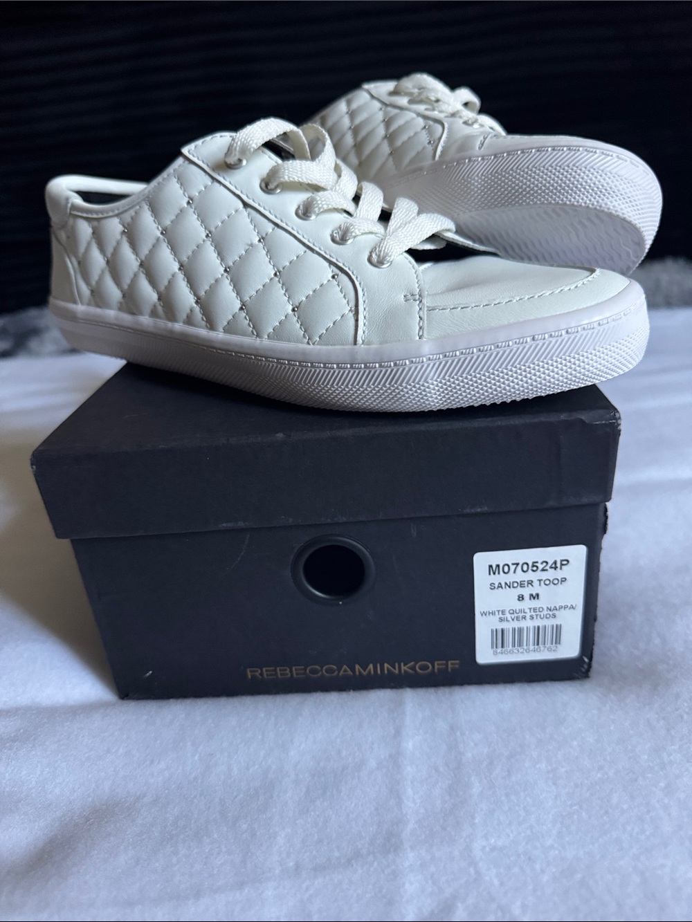 Rebecca Minkoff White Quilted Lace-Up Sneakers